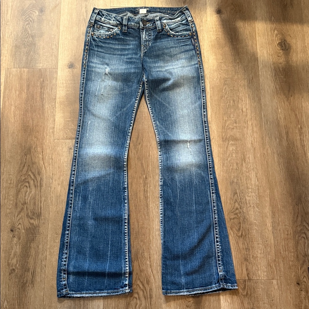Silver Y2K Low Rise Boot Cut Jeans Size 28